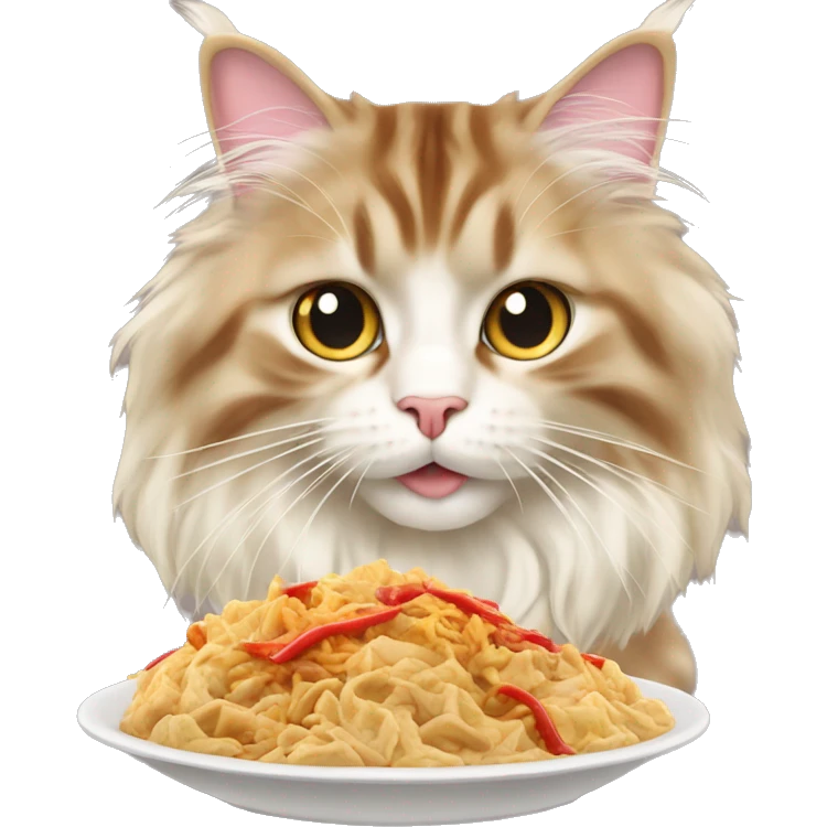 cream maine coon eating chinese food emoji