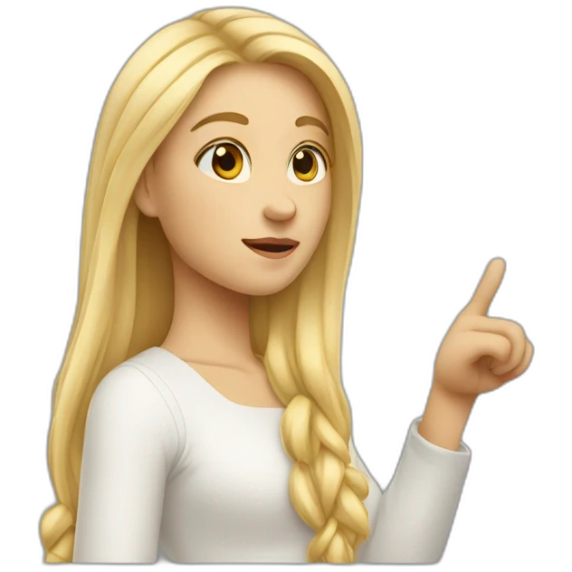 blonde long hair girl looking sideway and pointing finger at left side emoji