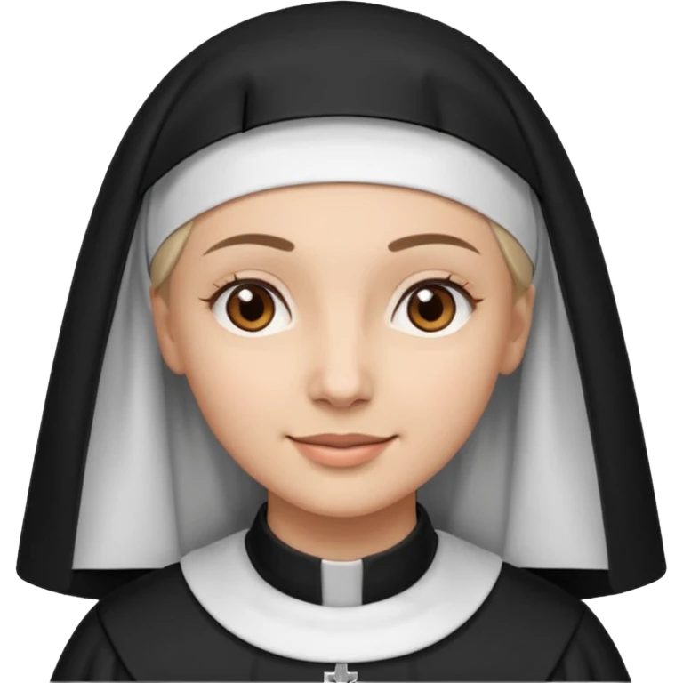 A light-skinned woman with brown eyes and a calm smile, wearing a black and white nun’s habit. emoji