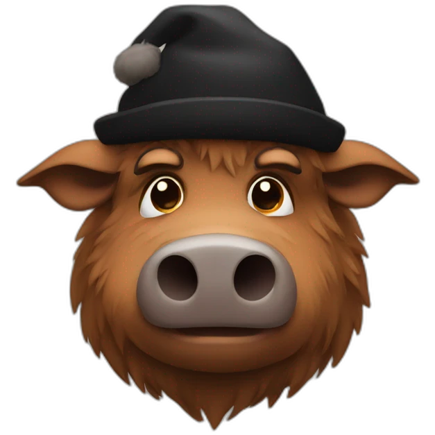 fullface sad brown boar with black winter hat emoji