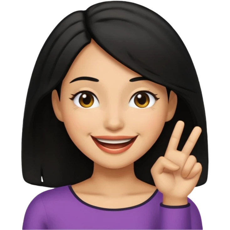 emoji of a light brown skinned female with shoulder length black hair, winking emoji