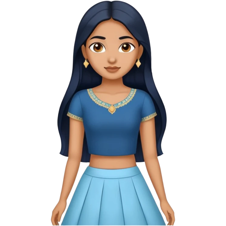 Make me a Guyanese girl who is skinny and has a light brown skin tone and is wearing lehenga Thst is pastel blue skirt abd the top pice is dark blue she also has long black straight hair  emoji