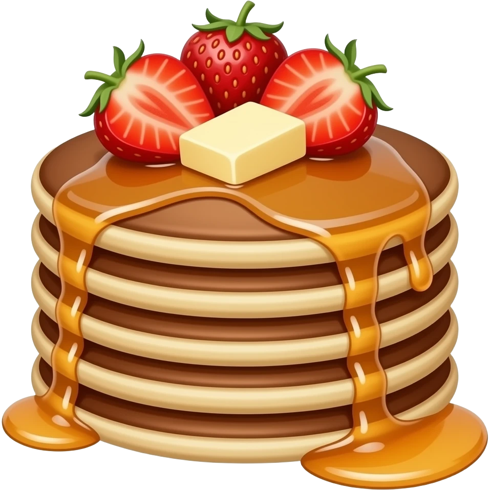 Chocolate Pancakes with strawberry on top emoji