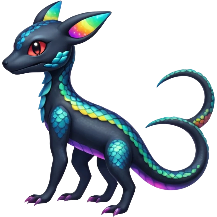 Rainbow Scaley Exotic Salandit-Aurorus-Umbreon-Fakémon-hybrid-creature (full body), 4 legs emoji