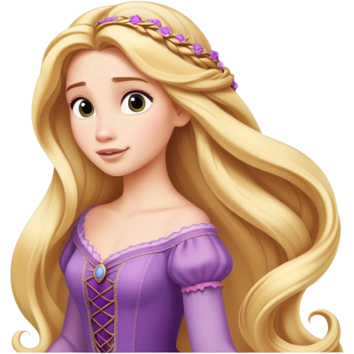 Disney Princess Rapunzel with extremely long flowing blonde hair emoji