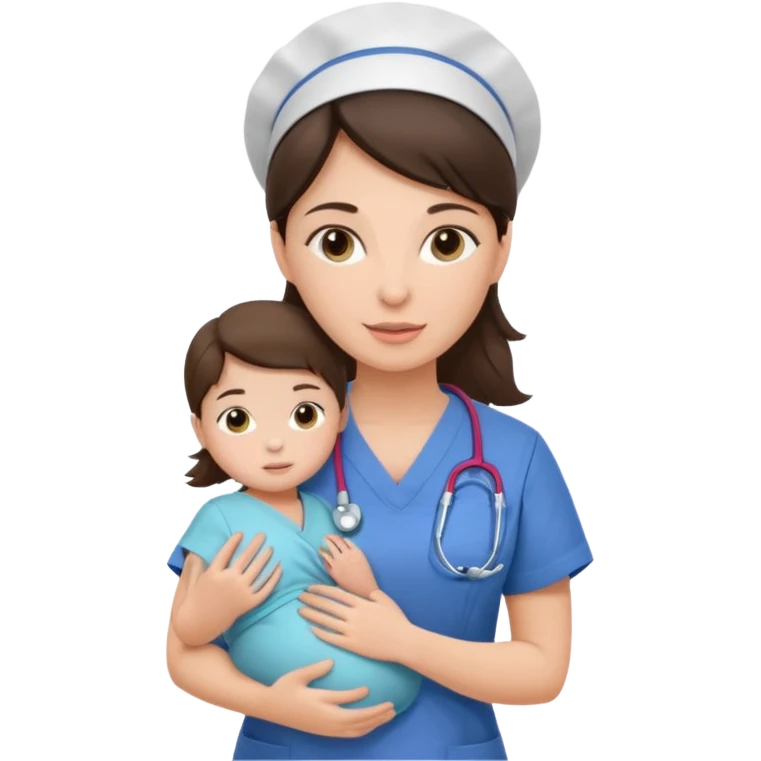 Brunette nurse in scrubs with her baby girl. emoji