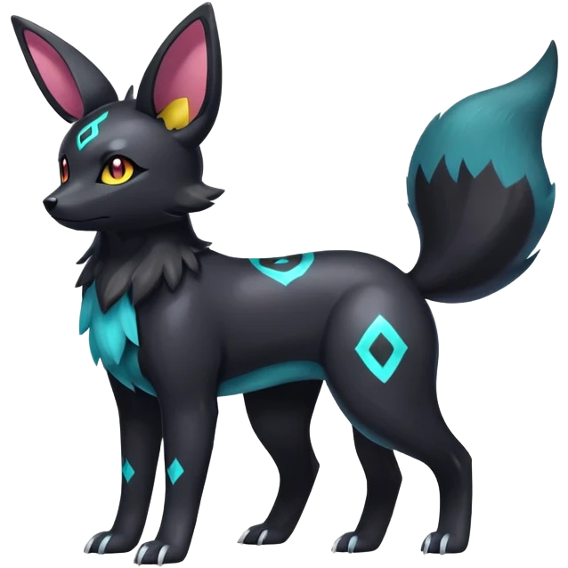 Shiny Exotic Colorful Excessive Mysterious Umbreon-Poochyena-Pokémon-Fakémon-hybrid-creature (full body) emoji