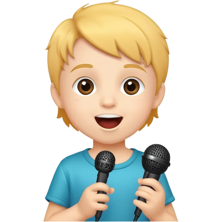 child singing with a microphone, cheerful and musical emoji