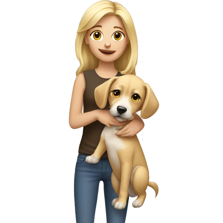 girl with blond hair holding a dog emoji