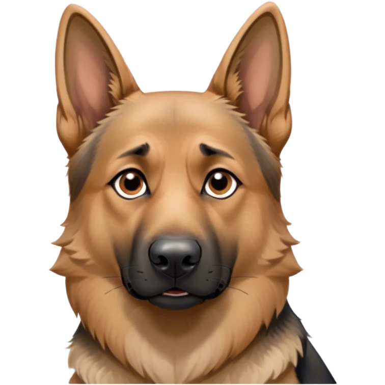 Cinematic Meme-Worthy Grumpy Tan/Black German Shepherd Portrait Emoji, Head held high but eyes filled with dramatic disappointment, smooth tan fur with a bold black saddle, deeply furrowed brow forming an unmistakable scowl, floppy ears slightly angled back in disapproval, piercing brown eyes glaring with pure exasperation, Simplified yet hilariously over-exaggerated features, highly detailed, glowing with an aura of supreme annoyance, high shine, exhausted yet judgmental, stylized with an almost regal pettiness, bright but brooding, soft glowing outline, capturing the essence of a guardian that has seen it all and is thoroughly unimpressed, so meme-worthy it feels like it could instantly become the next viral sensation of grumpiness! emoji