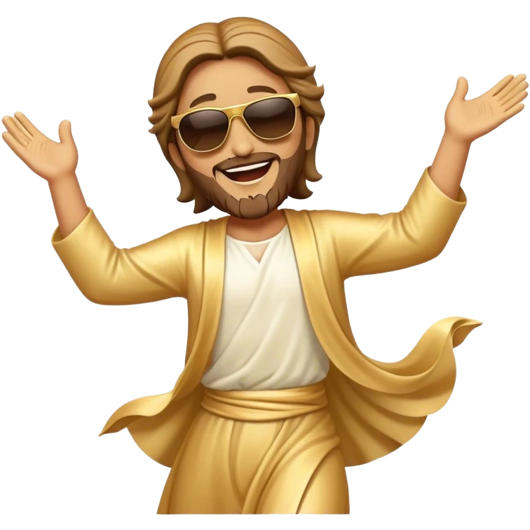 dancing figure of rejoicing Jesus with  sunglases golden  emoji