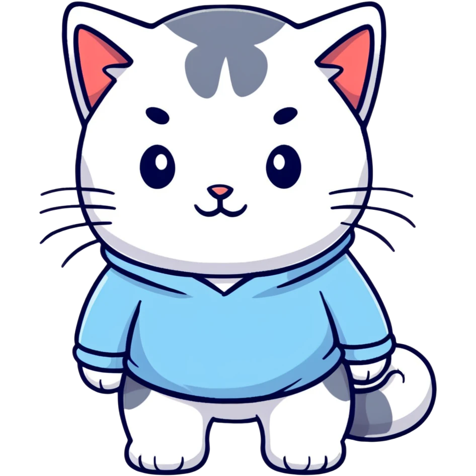 black and white cat wearing light blue sweatshirt emoji