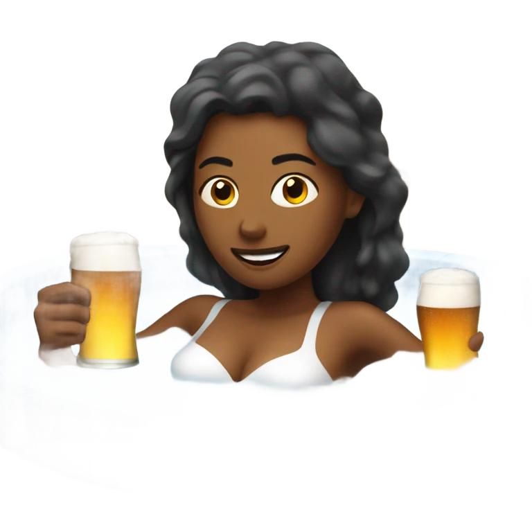 Female in hot tub with beer emoji