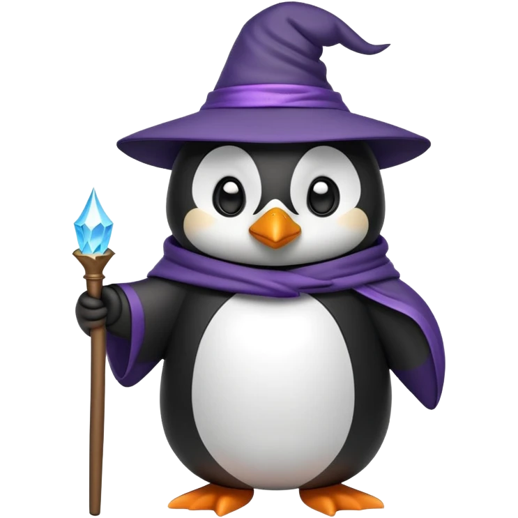 penguin wearing wizard hat and robe, holding magic wand emoji