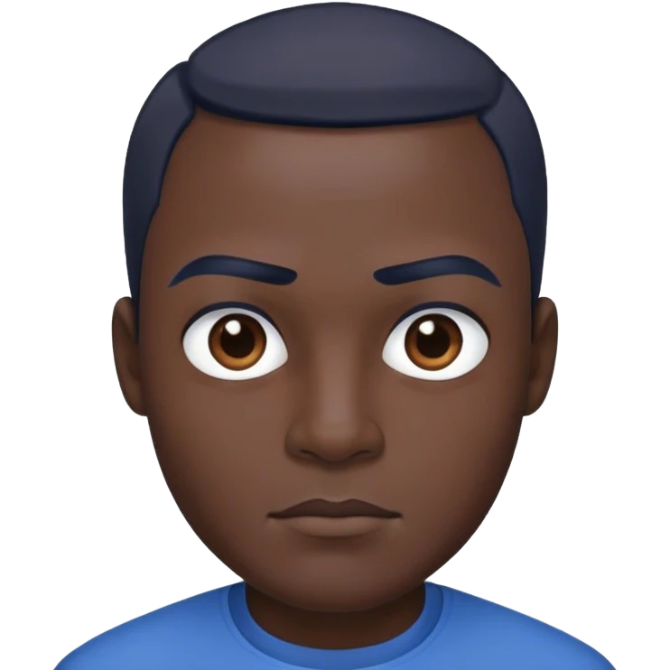 es negro tiene poco pelo cejas grande y fuerte ropa azul emoji