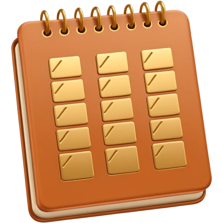 modern elegant planner with checkmarks emoji, 3D style, light terracotta, beige or pink and gold, clean design emoji