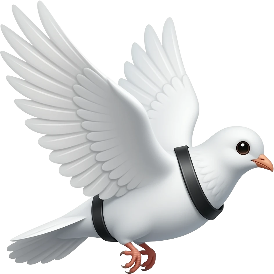 white dove bird flying away withblack belt hanging around back emoji