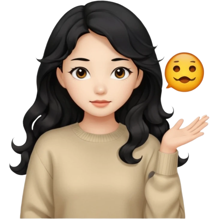 Beautiful girl,Black hair, wavy long hair,Black eyes,Chinese, beige sweater  emoji