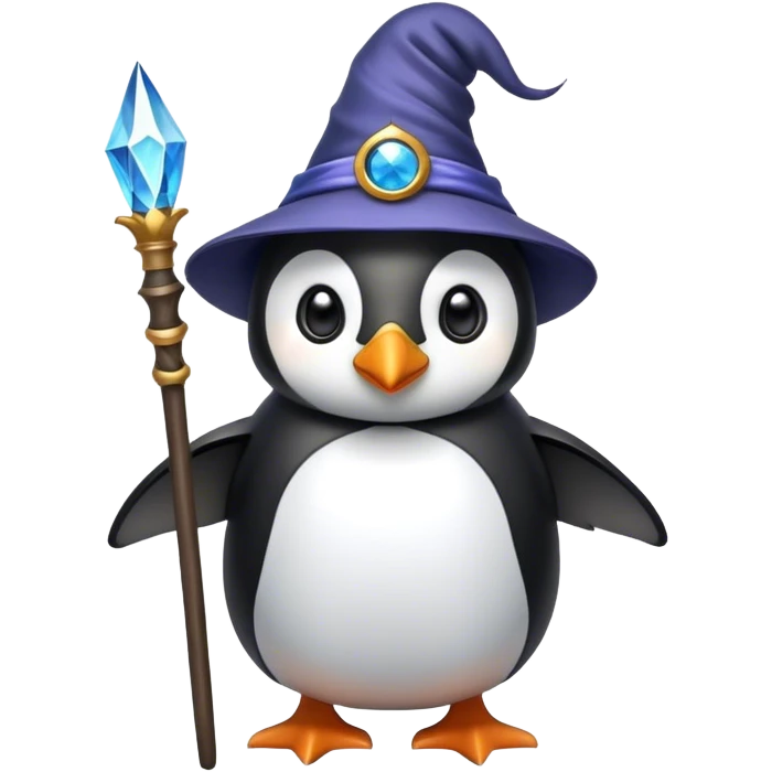 Penguin with a wizard hat and staff emoji