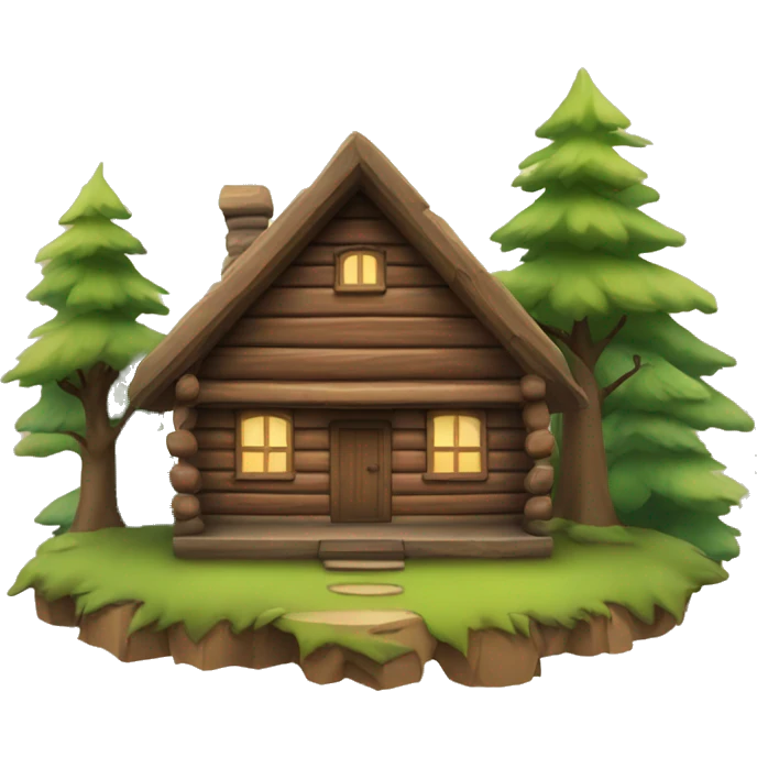 wood cabin near tree emoji