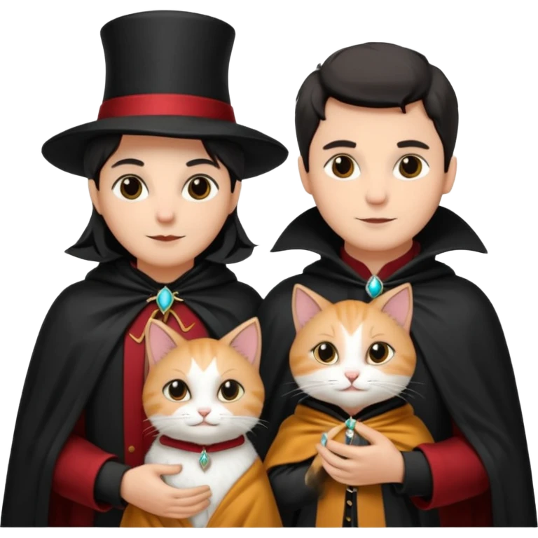 magician couple and their pet cat emoji