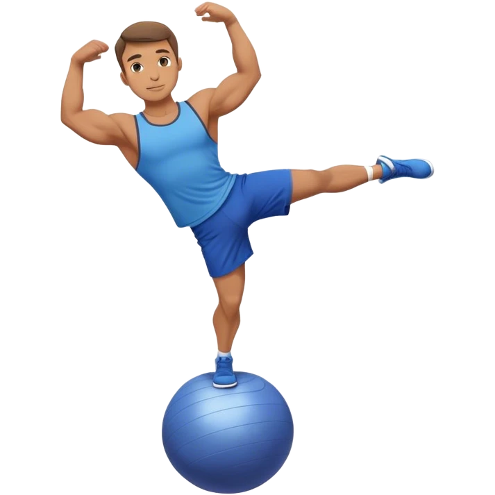 fit man with blue shorts stand on half-stability-ball balance emoji