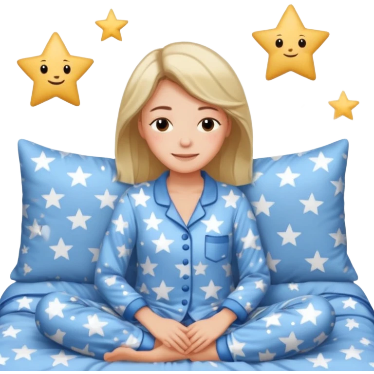  "type": "human",
      "look": "woman in star-print pyjamas, soft blue set, sleepy smile", emoji