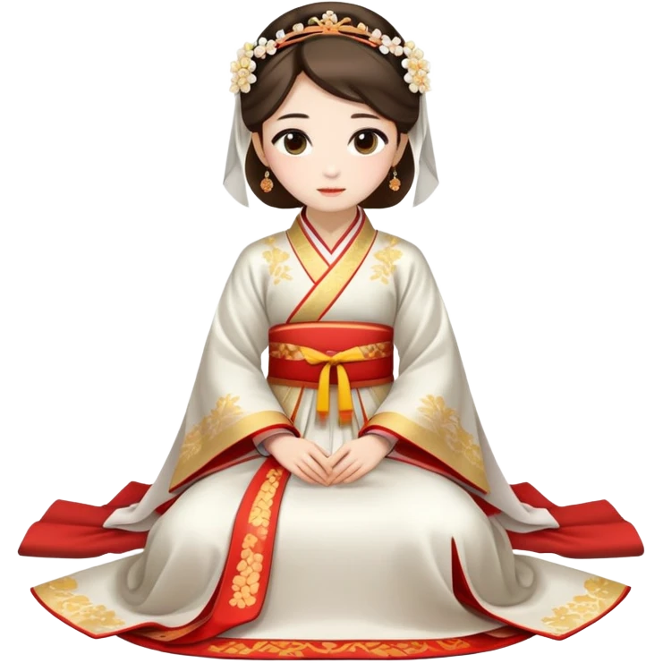 Beautiful girl wearing Hanfu wedding dress sitting emoji