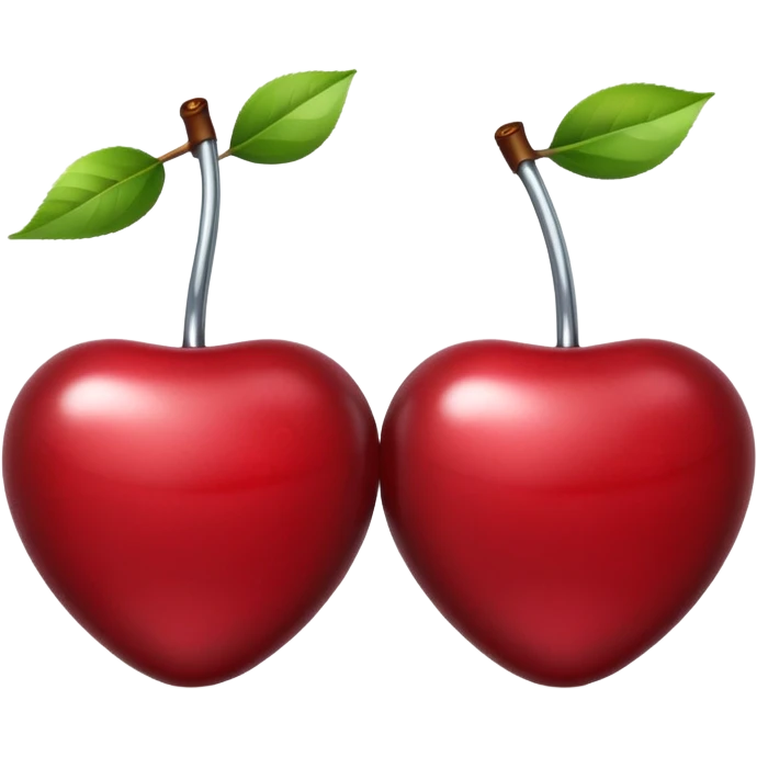 A pair of cherries emoji made of polished silver chrome, smooth rounded shapes, glossy metallic finish, soft highlights and reflections, cute proportions, iOS emoji style, centered, clean white background, no text emoji