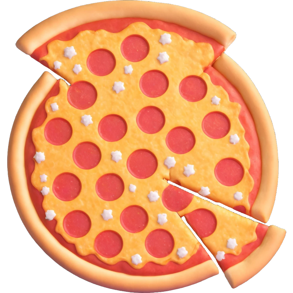 frozen pizza, uncooked, round, pale dough, cheese, tomato sauce, pepperoni or vegetables, firm surface, frosted, ice crystals, matte, clean 3D, soft lighting, emoji scale emoji