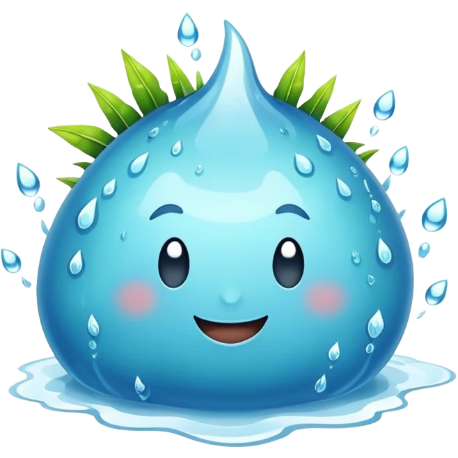 a happy blob of water with spikes and leaves in it emoji