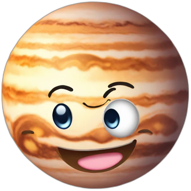 planet Jupiter with a cartoon beaming face with smiling eyes emoji