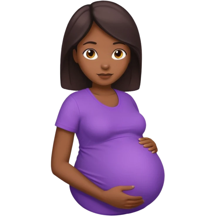 Dark brownskin woman with purple shirt, pregnant with head, neck and upper thorax only emoji