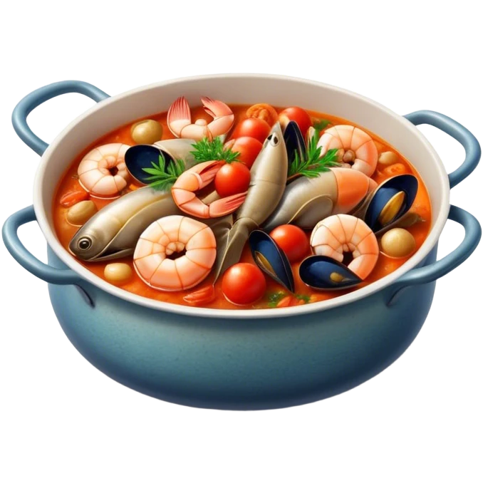 Cinematic Realistic Buzara Seafood Dish Emoji, depicted as a rustic, flavorful seafood stew with shellfish rendered with rich textures and dynamic, maritime lighting. emoji