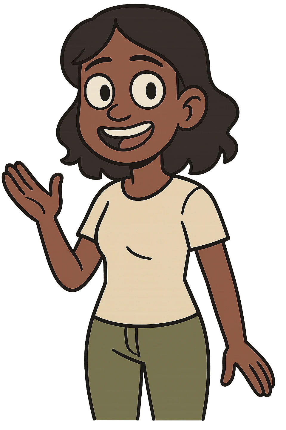 dark skin girl with black hair, smiling, minimal style, no background emoji