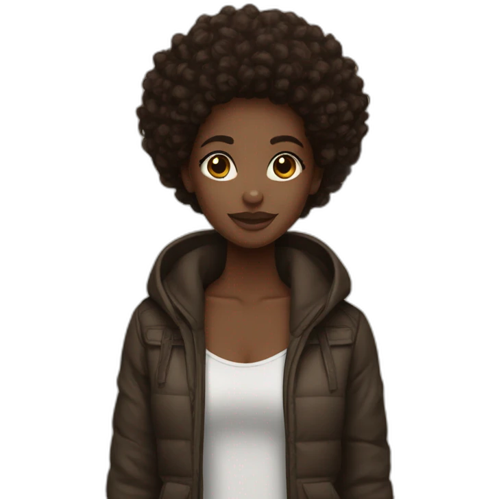 black skin girl afro brown hair emoji