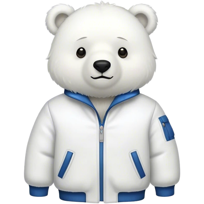 A white bear with a white jacket, with a simple design and a nice style emoji