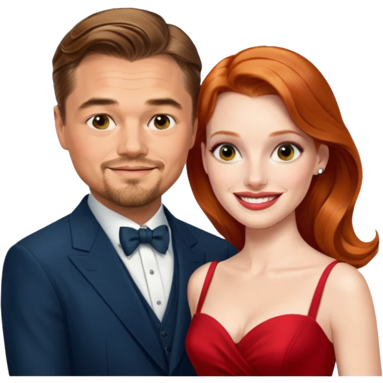 leonardo di caprio and Jessica Chastain in a red dress emoji