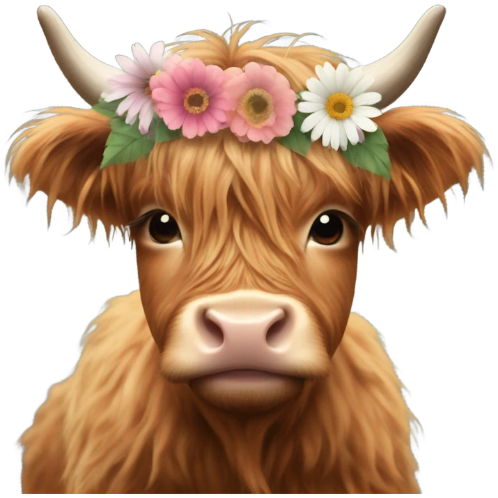 Baby highland cow with flower crown emoji
