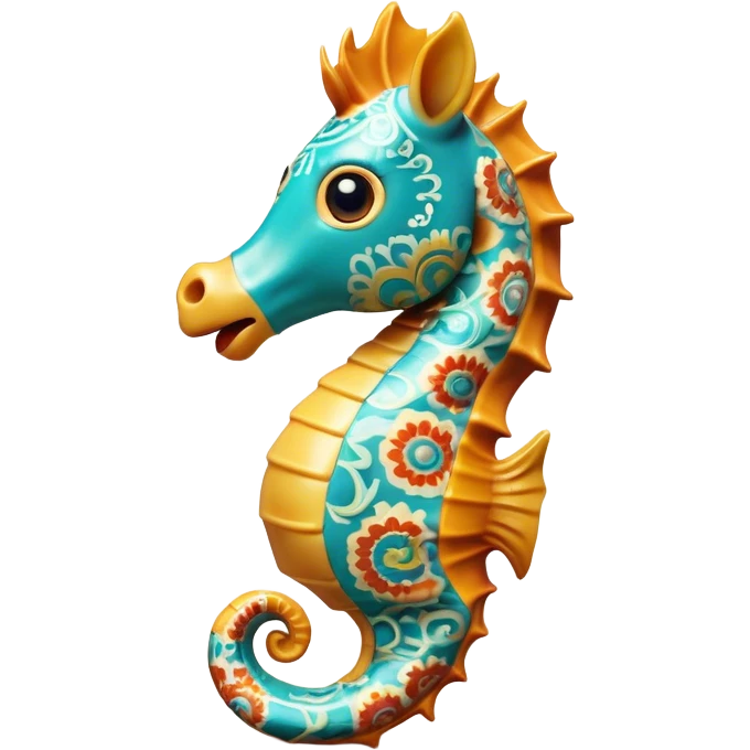 Cinematic Realistic Comical Sea Horse Portrait Emoji, Head tilted dramatically with an exaggeratedly amused expression, featuring a striking, finely detailed body with bold, whimsical patterns and wide, expressive eyes full of playful disbelief, rendered with natural, vibrant hues and realistic texture; high shine, dramatic yet playful, styled with an air of cheeky aquatic mischief, soft glowing outline, capturing the essence of a spirited and over‐the‐top sea horse that looks ready to bob its way into viral fame! emoji