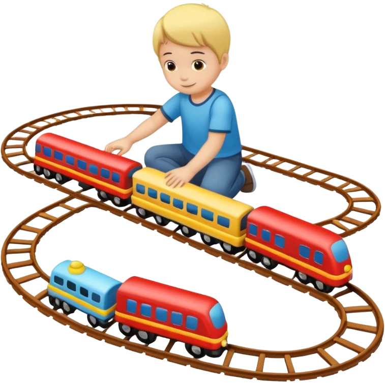 child playing with both toy cars and trains emoji