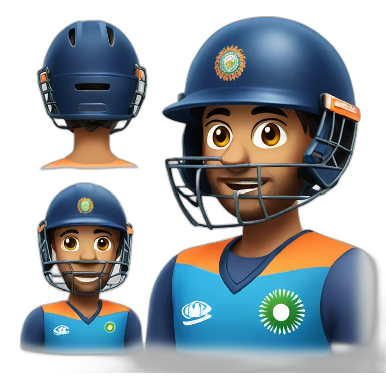 Indian cricketer with helmet on just helmet and headshot emoji