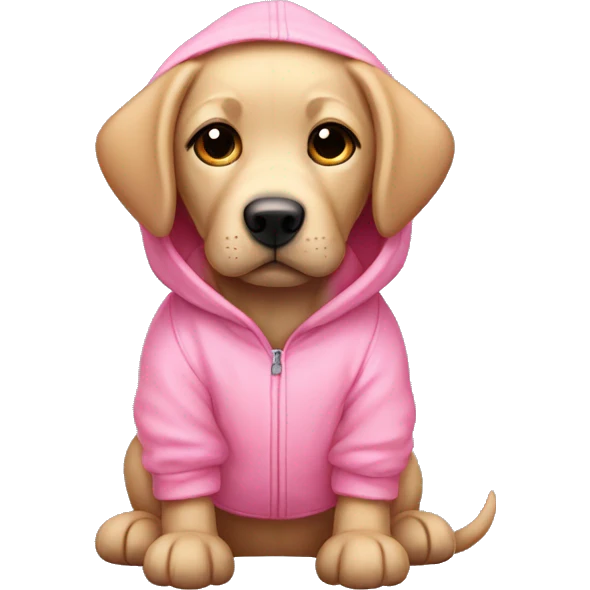 Mini labrador wearing pink hoodie emoji