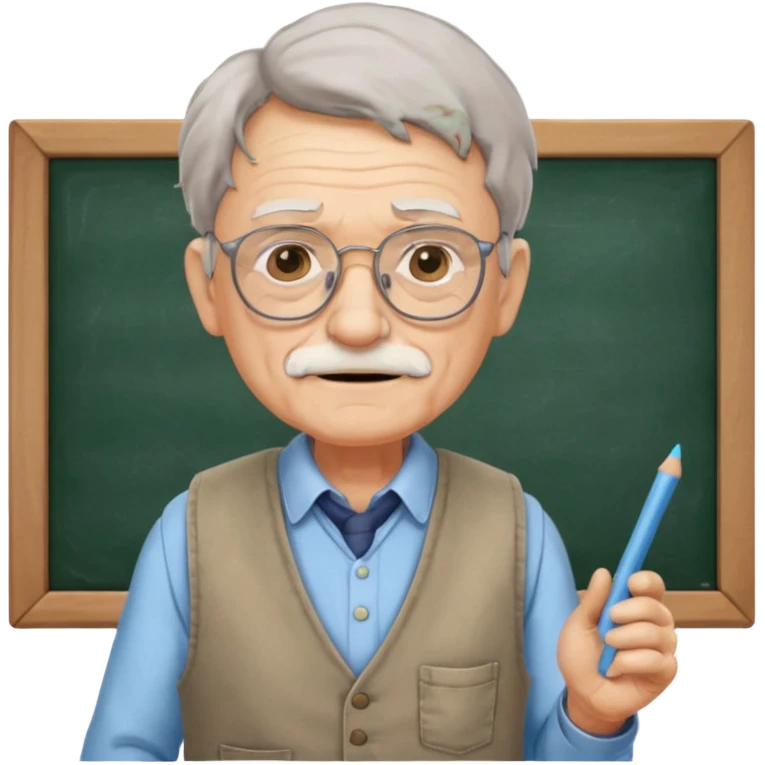 Man teacher: old, wearing vest, wearing glasses, hold chalk on their hand emoji