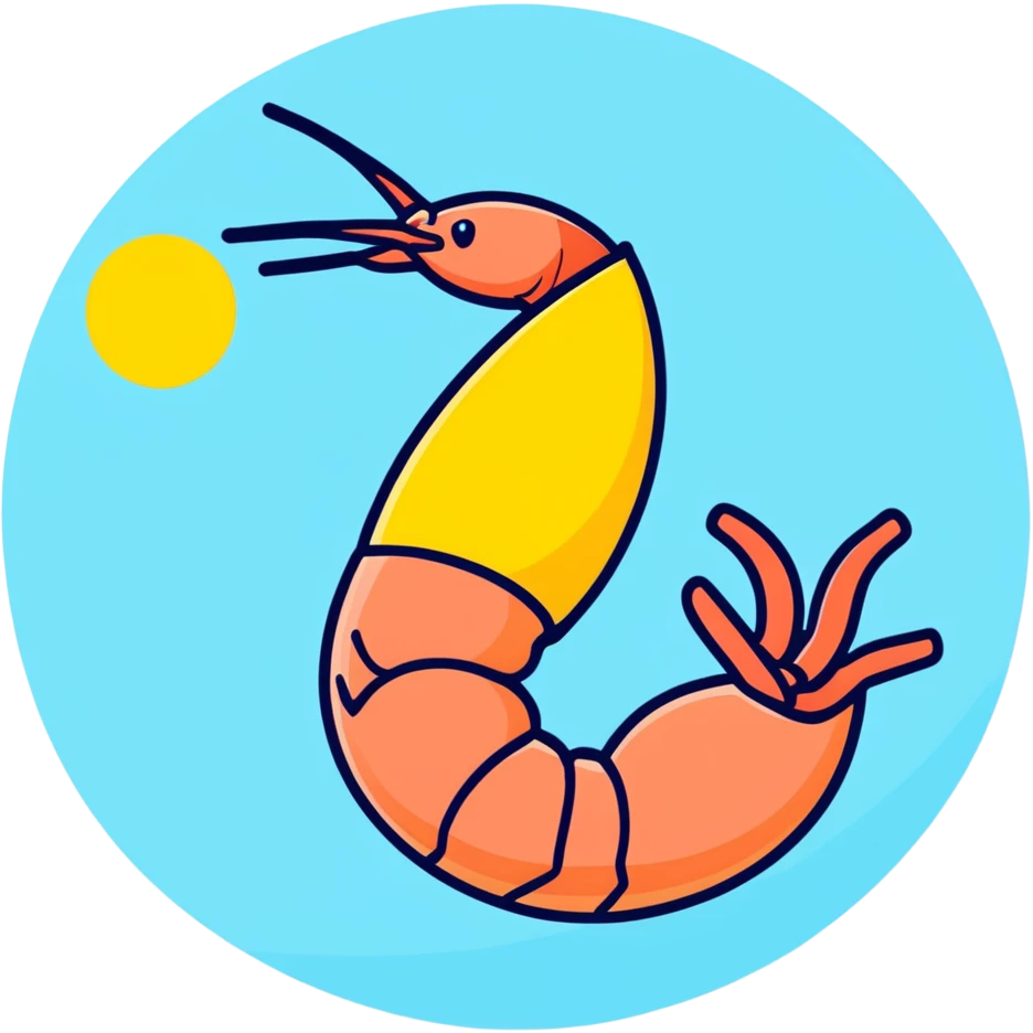 Shrimp inside yellow sun emoji