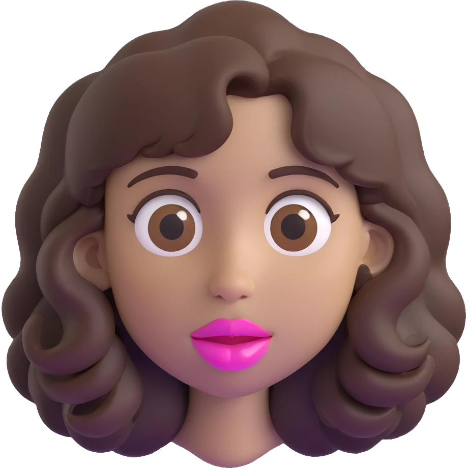 character with dark brown wavy hair, big brown eyes, small nose, big pink mouth, medium weight, medium height emoji