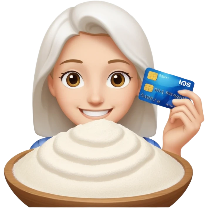 Happy face with a debit card and a pile of white flour emoji