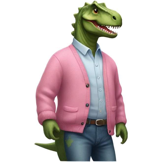 Dinosaur wearing a pink cardigan emoji