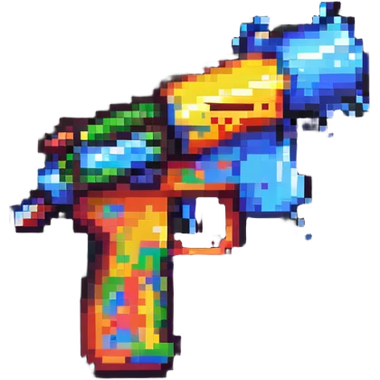 cartoon water gun with bright colors in pixel art style emoji