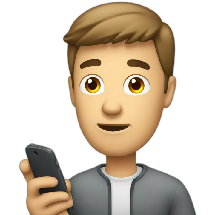 A man talks to his mobile phone sideways emoji